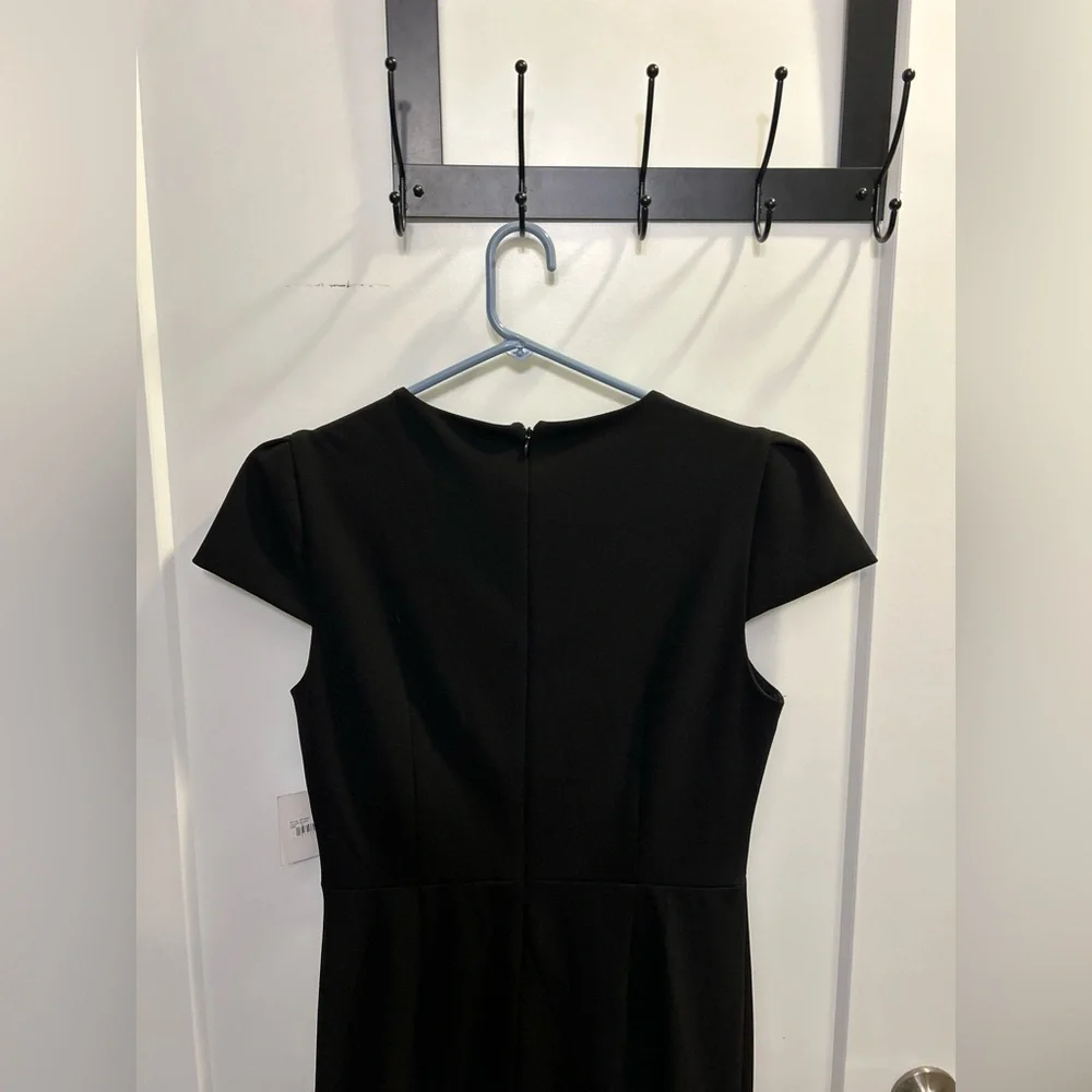 NWT Sage Black Scuba Crepe Asymmetrical Cap Sleeve Dress